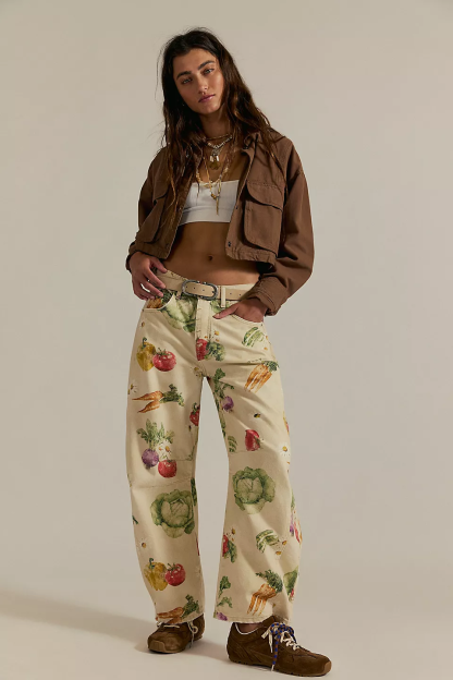 Women's Trendy Multi-Color Printed High-Waist Loose Fit Casual Pants
