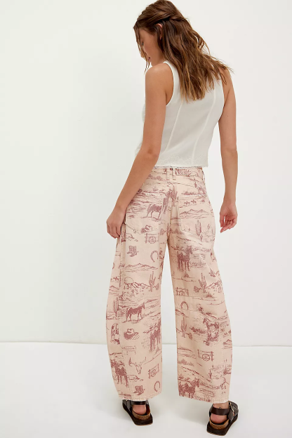 Women's Trendy Multi-Color Printed High-Waist Loose Fit Casual Pants