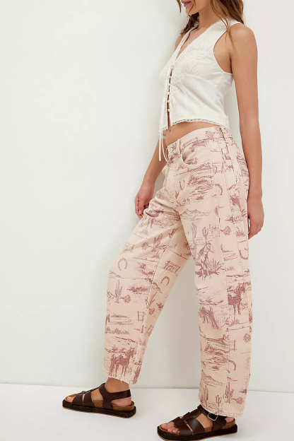 Women's Trendy Multi-Color Printed High-Waist Loose Fit Casual Pants