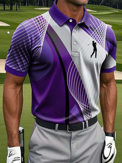 Men's Retro Art Line Ripple Print Casual Business Polo Shirt