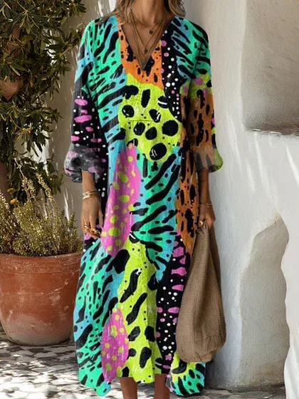 [Copy]Women's Cotton Vintage Abstract Geometric Art Print Dress