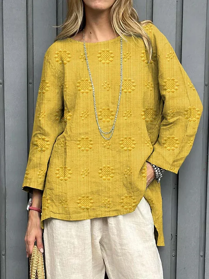 Women's Vintage Floral Pattern Art Print Casual Cotton Linen Shirt