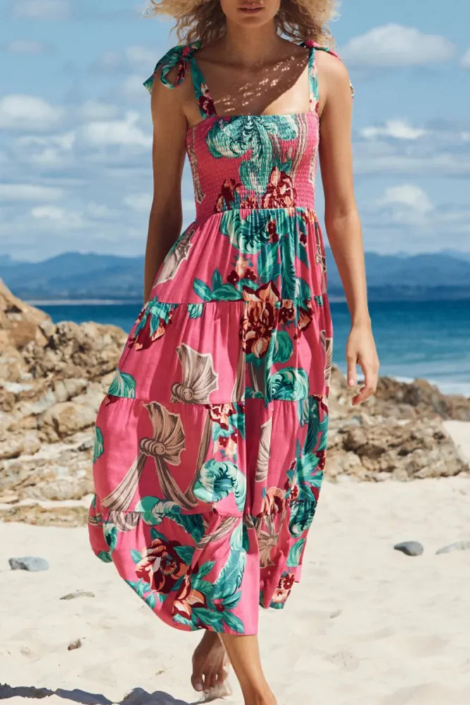 Stylish Floral Long Spaghetti Strap Dress