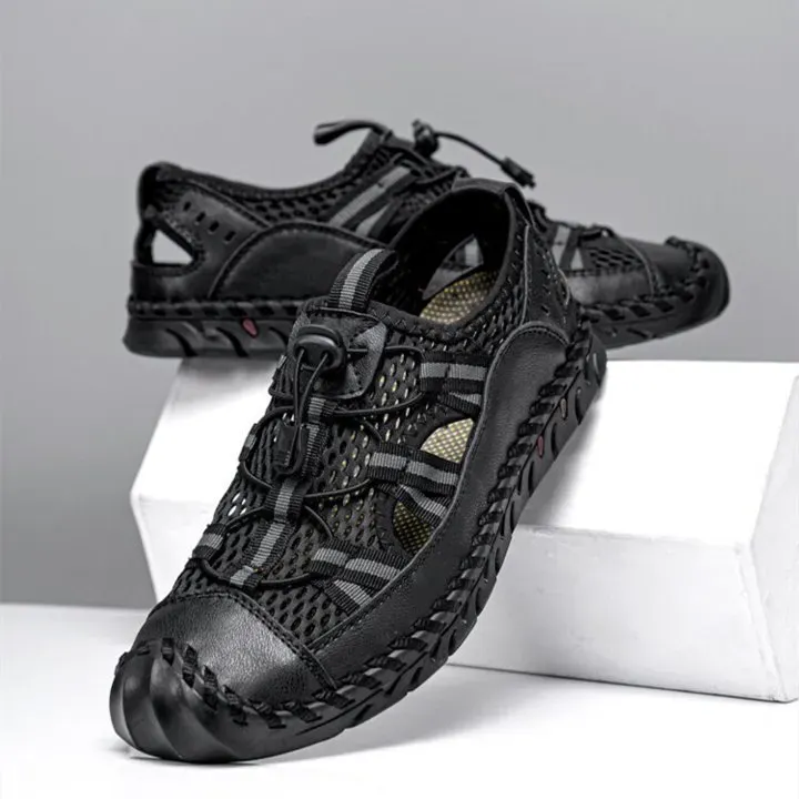 Men's Sandals Closed Toe Mesh Splicing Outdoor Leather Sandals