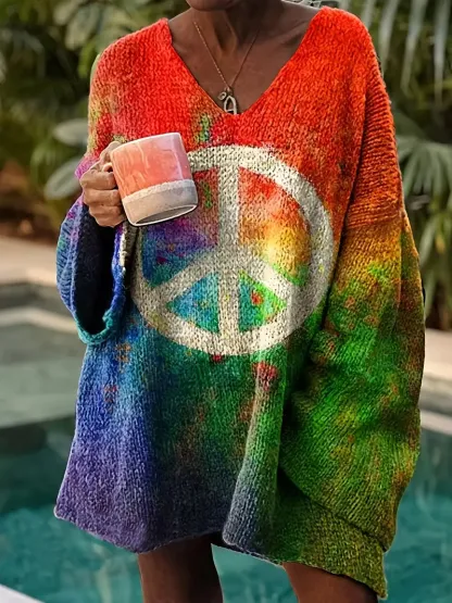 Women's Elegant Vintage Floral Knitted Pullover Loose Top