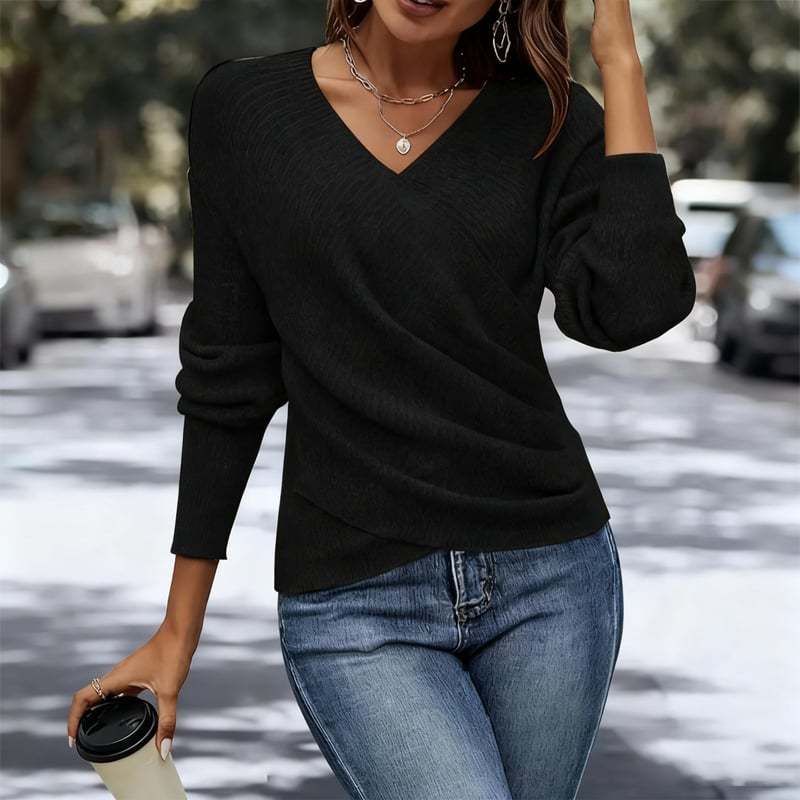 Elegant Women's Casual Knit Sweater, Long Sleeve Warm Pullover for Spring & Fall, Korean Style Holiday Fashion Top