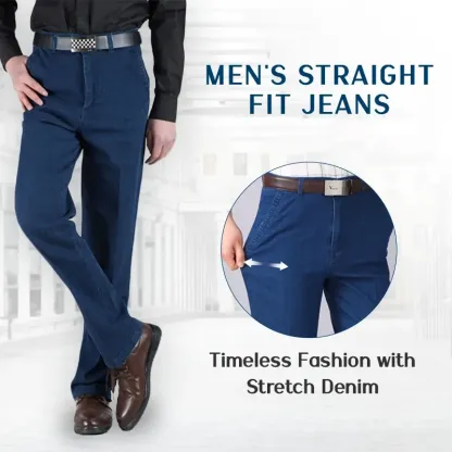 Dad Jeans- Men's High Waist Straight Fit Stretch Jeans