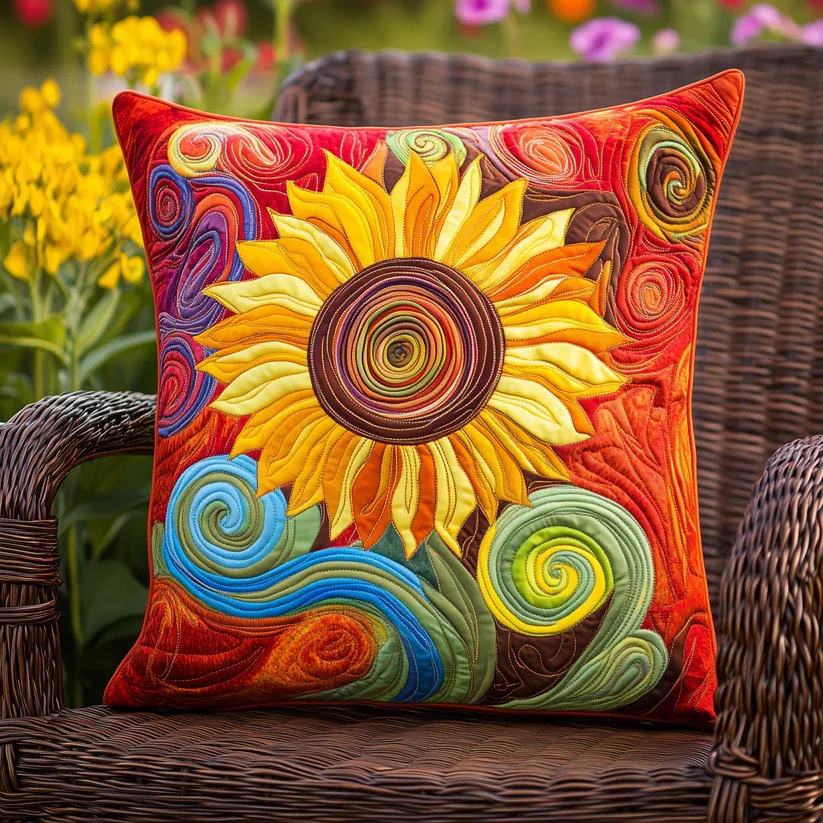 Abstract Swirl Sunflower Art Quilted Pillow