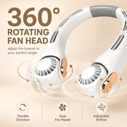 ❄️ Portable Neck Fan - 3-Sec Instant Cooling, 360° Rotating Head, 3-Speed Airflow