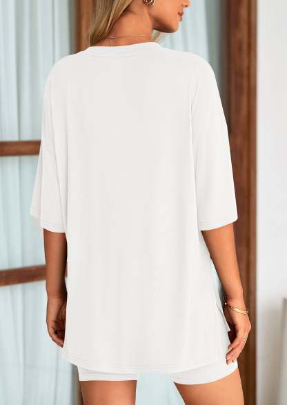 Women's Two Piece Lounge Set Summer Casual Oversized Shirts Biker Shorts Matching Airport Travel Outfit