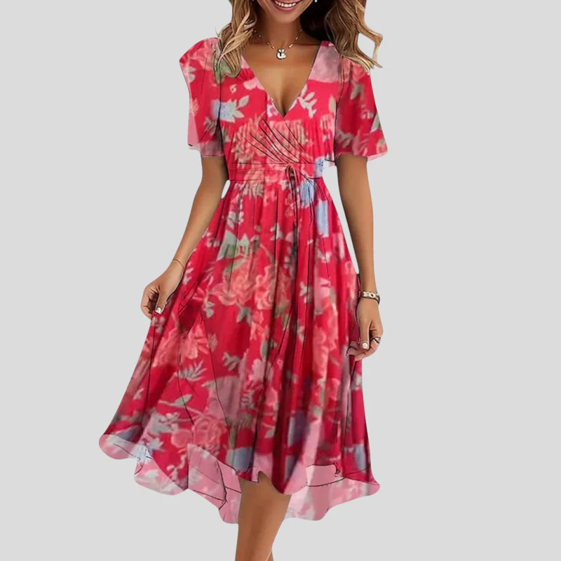 Nova™ –New Cotton Floral Dress – V-Neck