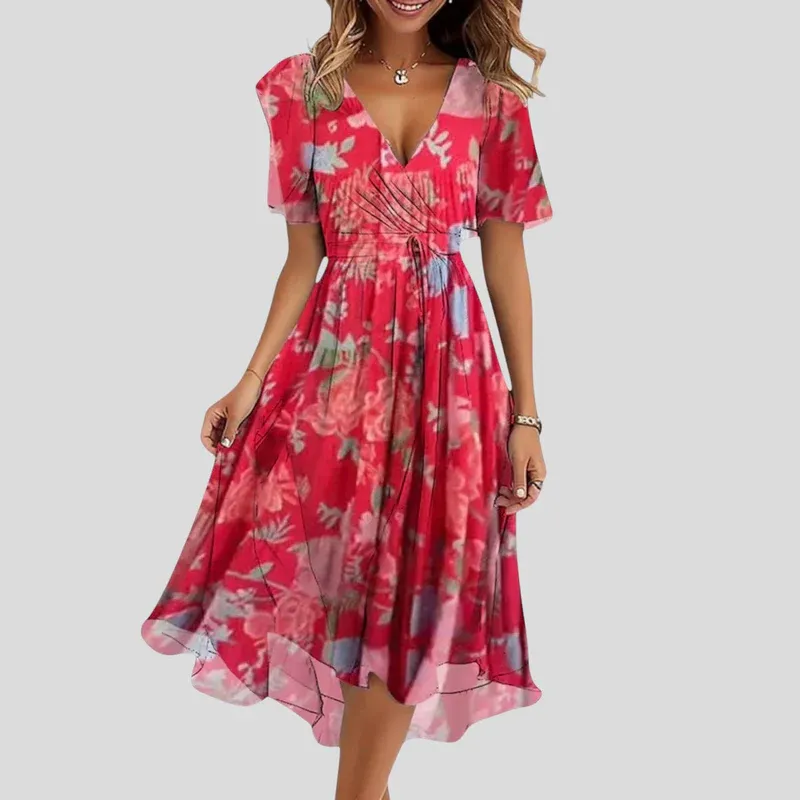 Nova™ –New Cotton Floral Dress – V-Neck
