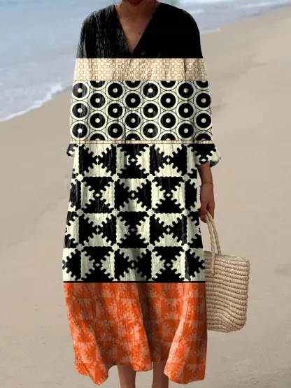 Women's Abstract Pattern Art Print Cotton Dress - Series6