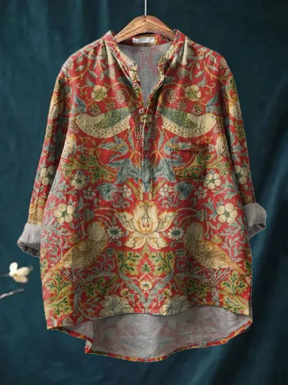 Women's Flowers Art Print Casual Long Sleeve Comfortable Cotton Shirt