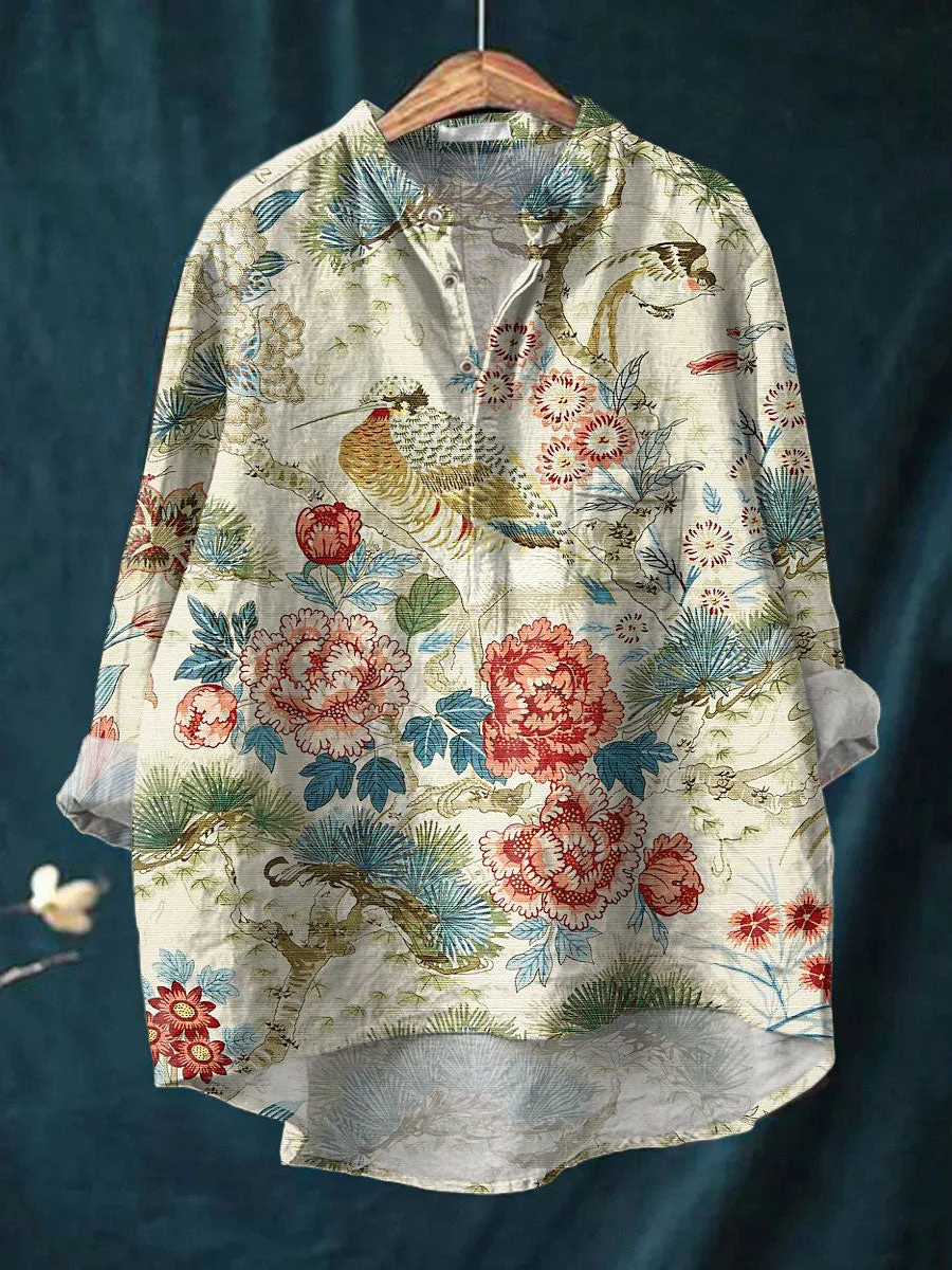 Women's Flowers Art Print Casual Long Sleeve Comfortable Cotton Shirt