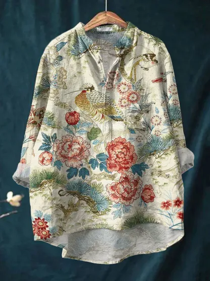 Women's Flowers Art Print Casual Long Sleeve Comfortable Cotton Shirt