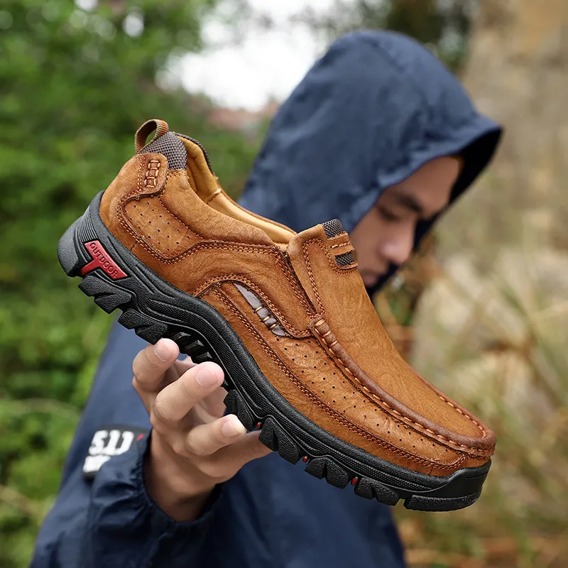 Men's Genuine Leather Casual Sneakers, Breathable Slip-on Loafers Moccasins for 2024