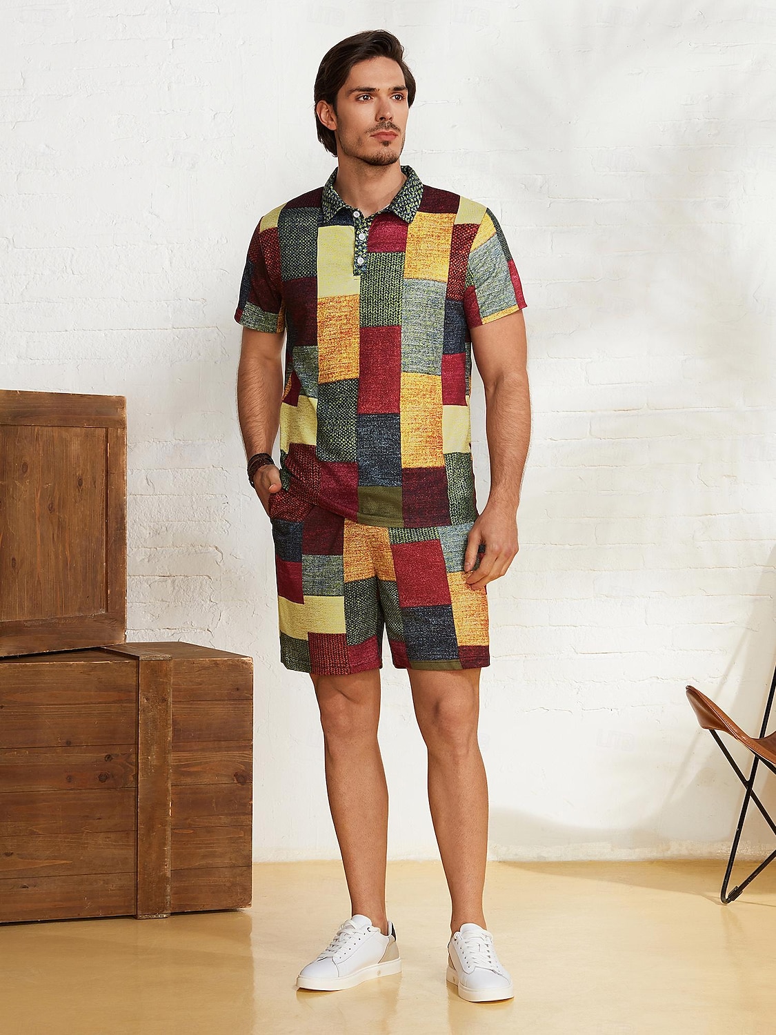 Men's Plaid Waffle Polo Shirts Golf Shirt Short Sleeve Polo Shirts Collared Shirts Vintage Casual Vacation Wear Formal Wear Festival Wear Buttons 3D Print Light Yellow Crystal / Orange Yellow 2025 - $22.99 &ndash;P1