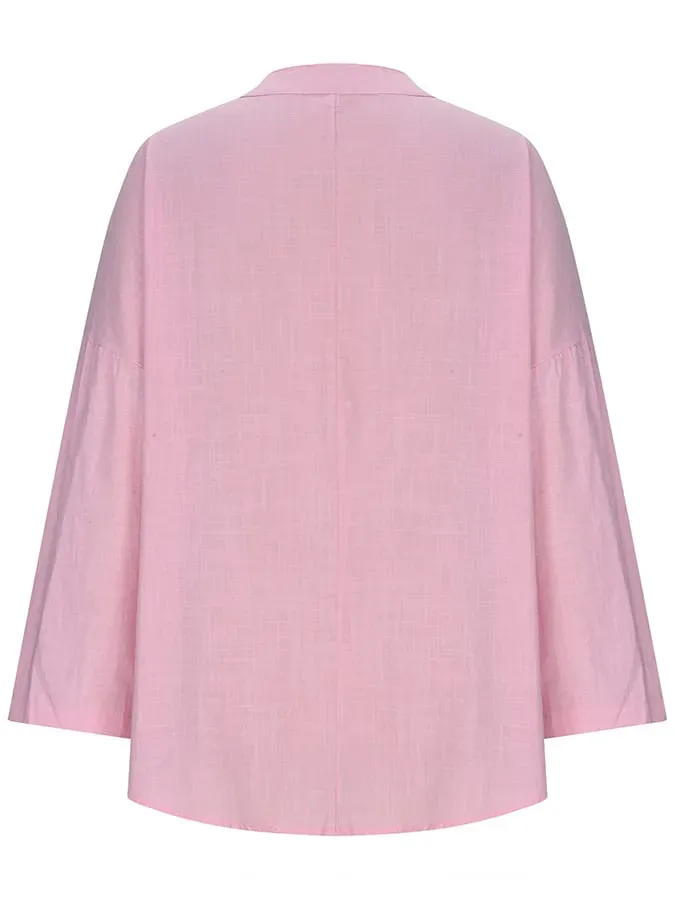 Women's Cotton Long Sleeve Round Neck Solid Color Loose Beach Shirt