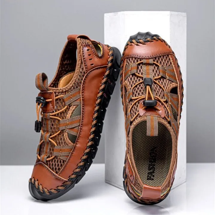 Men's Sandals Closed Toe Mesh Splicing Outdoor Leather Sandals
