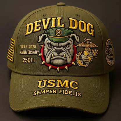 USMC 250th Anniversary Devil Dog Cap in Various Colors