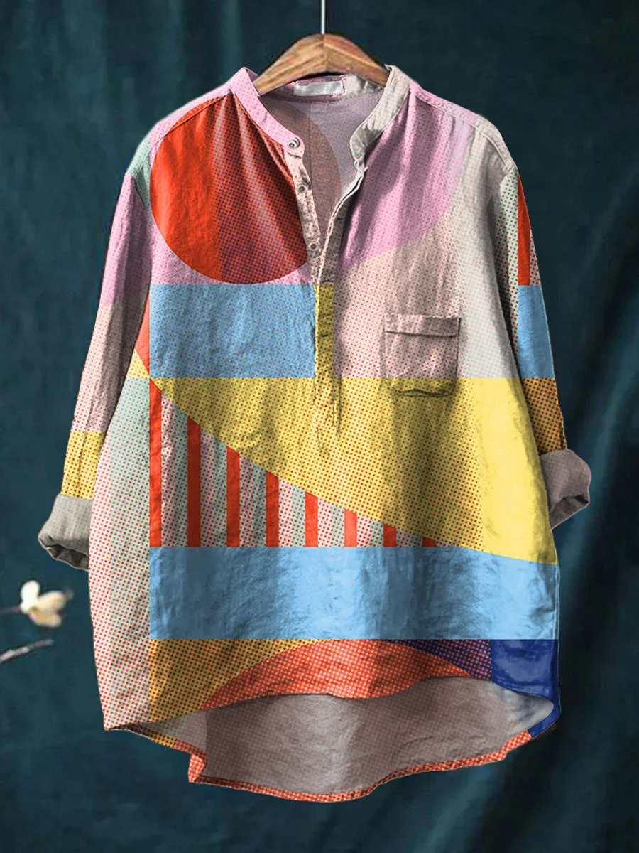 Women's Vintage Art Print Casual Long Sleeve Comfortable Cotton Shirt