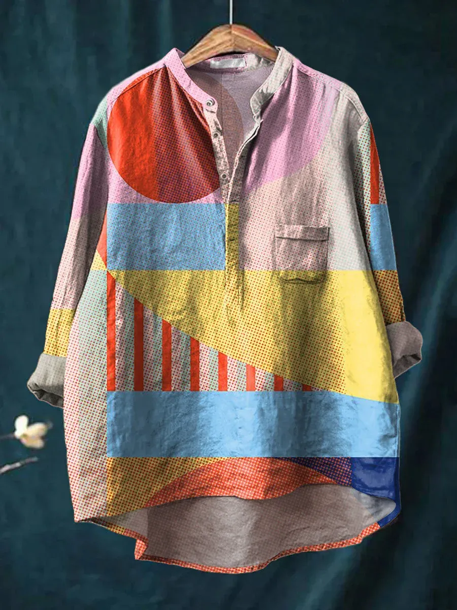 Women's Vintage Art Print Casual Long Sleeve Comfortable Cotton Shirt