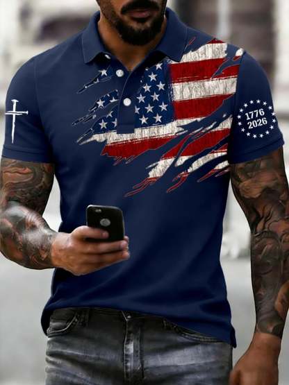 Men's 250th Anniversary National Flag Print Casual Polo Shirt