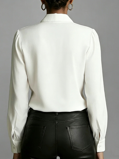 Women's Solid Color Lapel Ruffle Long-sleeved Casual Loose Cotton Shirt