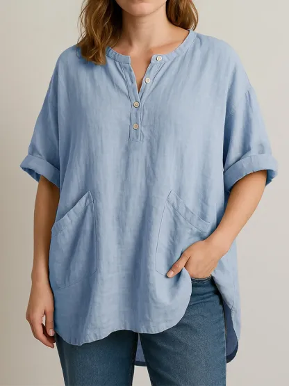 Women's Casual Cotton and Linen Short-sleeved Top
