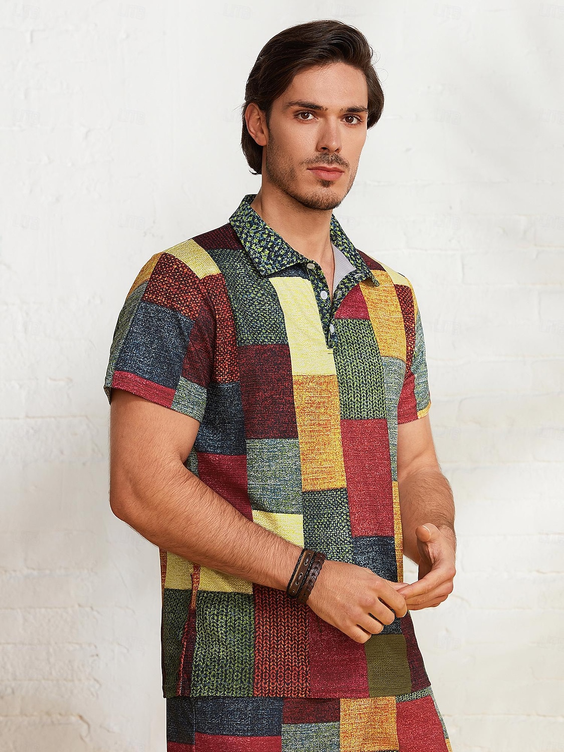 Men's Plaid Waffle Polo Shirts Golf Shirt Short Sleeve Polo Shirts Collared Shirts Vintage Casual Vacation Wear Formal Wear Festival Wear Buttons 3D Print Light Yellow Crystal / Orange Yellow 2025 - $22.99 &ndash;P3