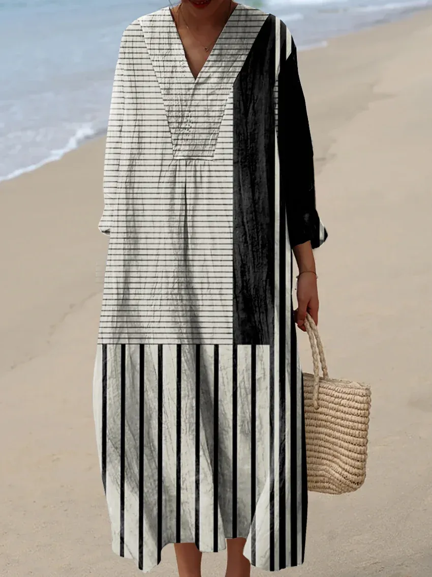 Women's Art Vintage Abstract Lines Art Print Dress