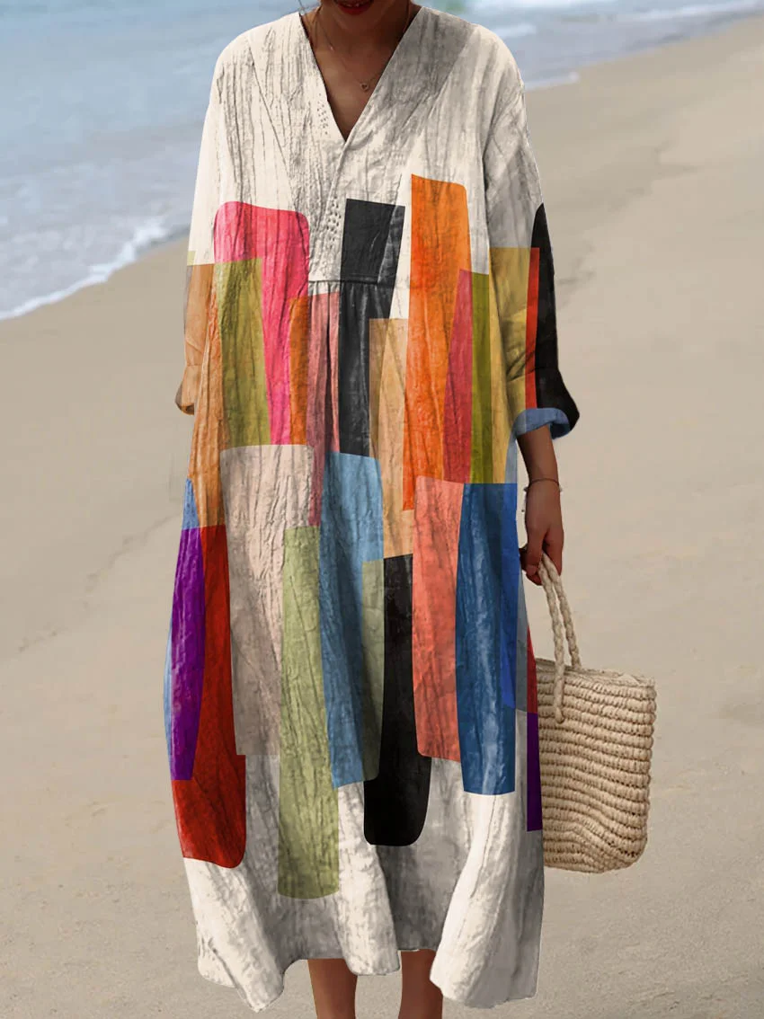 Women's Abstract Pattern Art Print Cotton Dress - Series6