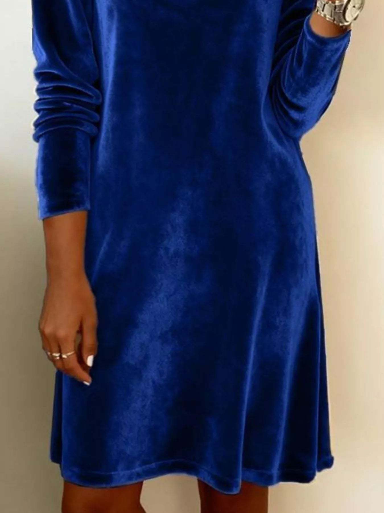  Elegant Velvet Cowl Neck Long Sleeve Mini Dress