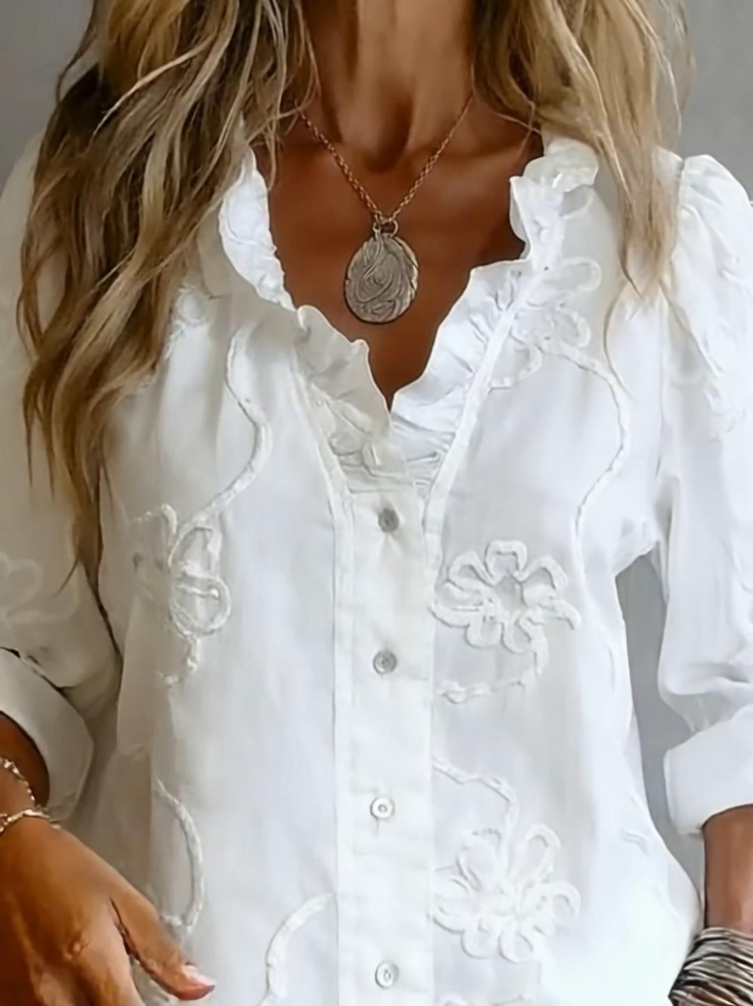 Casual Romantic Ruffled Collar Cotton Shirt