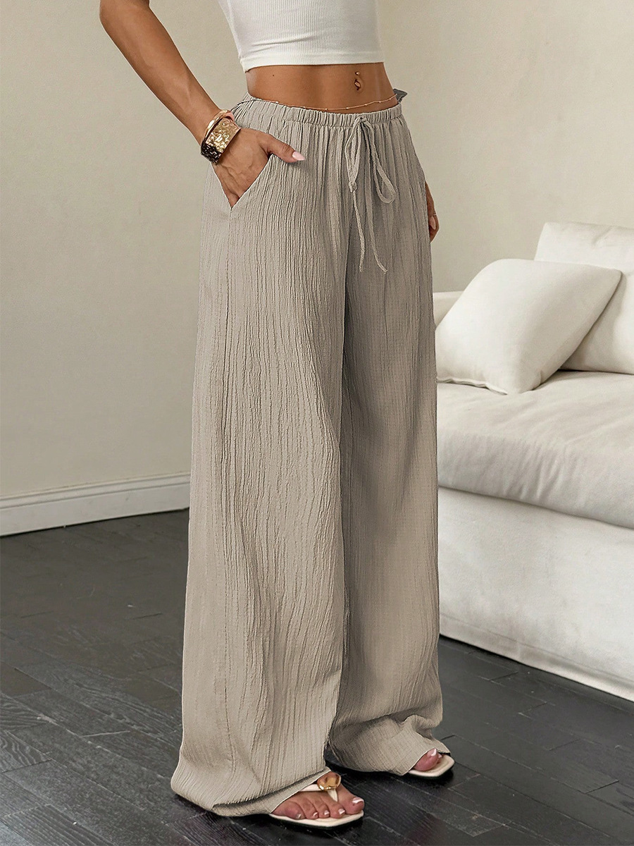 Slimming Wide Leg Pants Loose Drapey Pure Color High Waist Long Casual Trousers For Women Comfortable Breathable Elastic Waist
