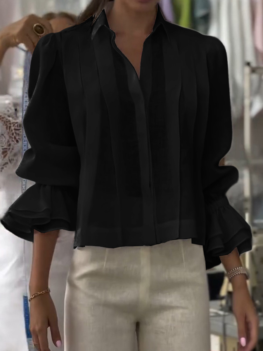 Women's Solid Color Lapel Long Sleeve Casual Loose Linen Cardigan Top