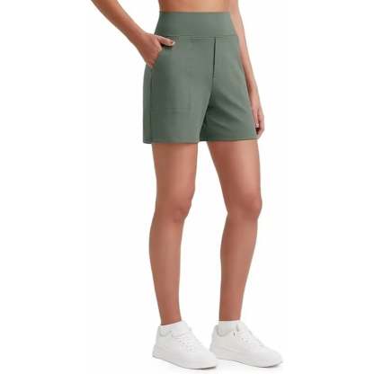 Women's High-Waisted Athletic Bermuda Shorts with Pockets – Running, Yoga, Summer Casual Activewear