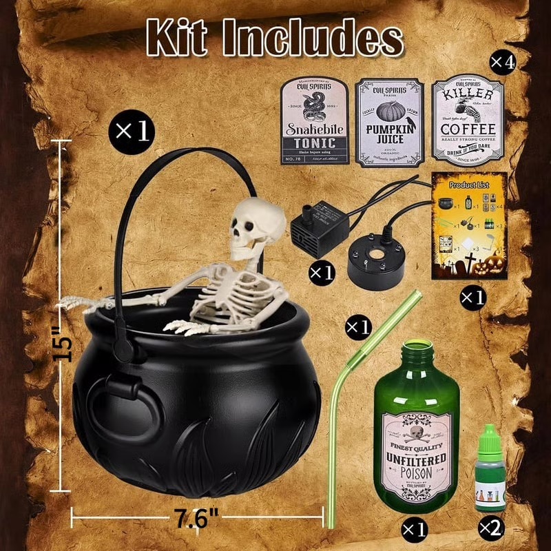 🎃Early Halloween Sale 60% OFF💚 Cauldron Halloween Decor with Magic Floating Potion Bottles & Diffuser