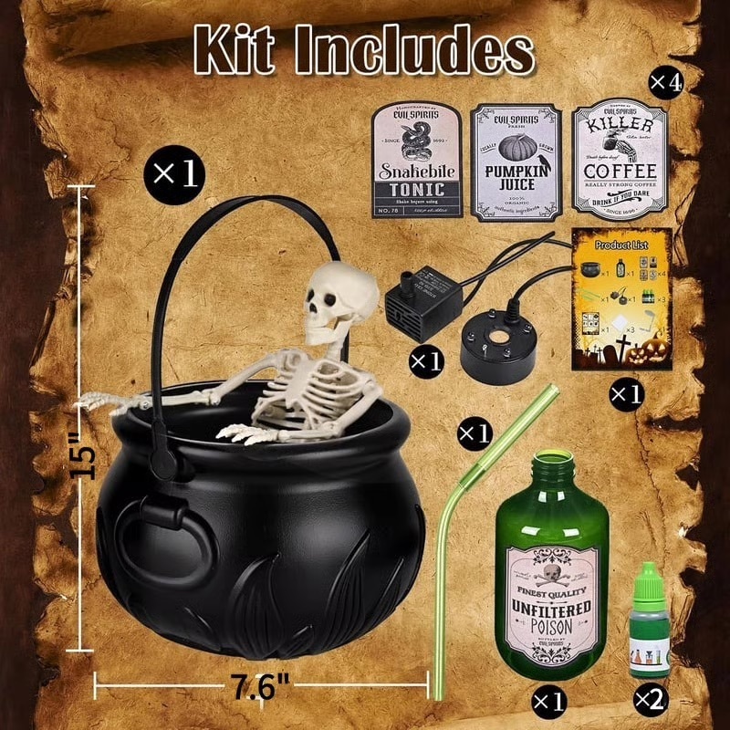 🎃Early Halloween Sale 60% OFF💚 Cauldron Halloween Decor with Magic Floating Potion Bottles & Diffuser