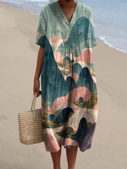 Women's Abstract Pattern Art Print Cotton Dress - Series5