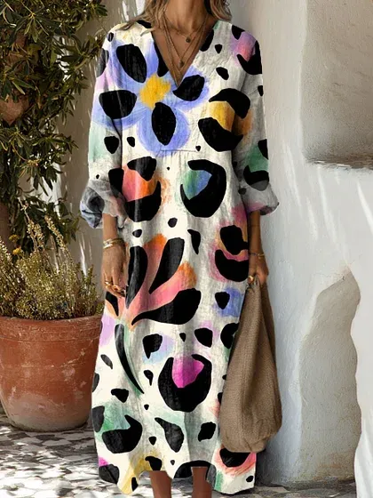 [Copy]Women's Cotton Vintage Abstract Geometric Art Print Dress