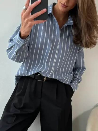 Striped Collared Neck Long Sleeve Shirt