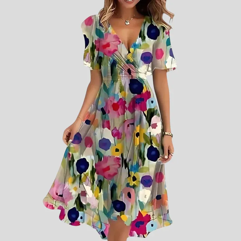 Nova™ –New Cotton Floral Dress – V-Neck
