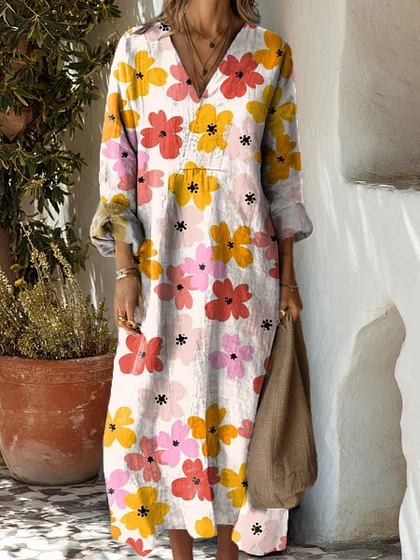 [Copy]Women's Cotton Vintage Abstract Geometric Art Print Dress