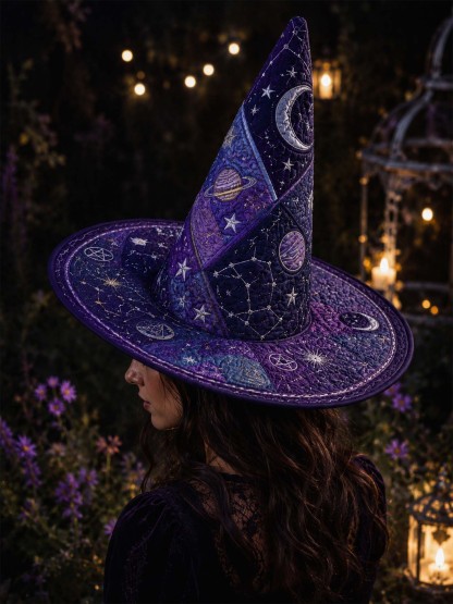 Dark Academia CosmicHandcrafted Quilted Witch Hat
