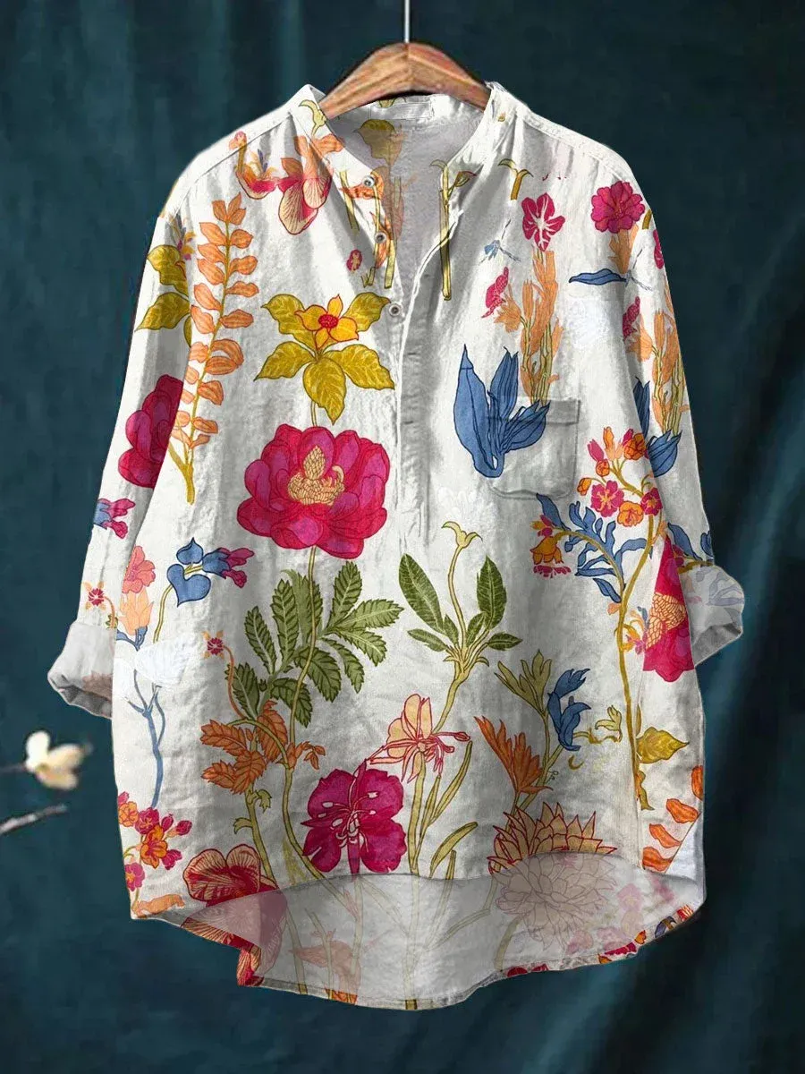 Women's Flowers Art Print Casual Long Sleeve Comfortable Cotton Shirt