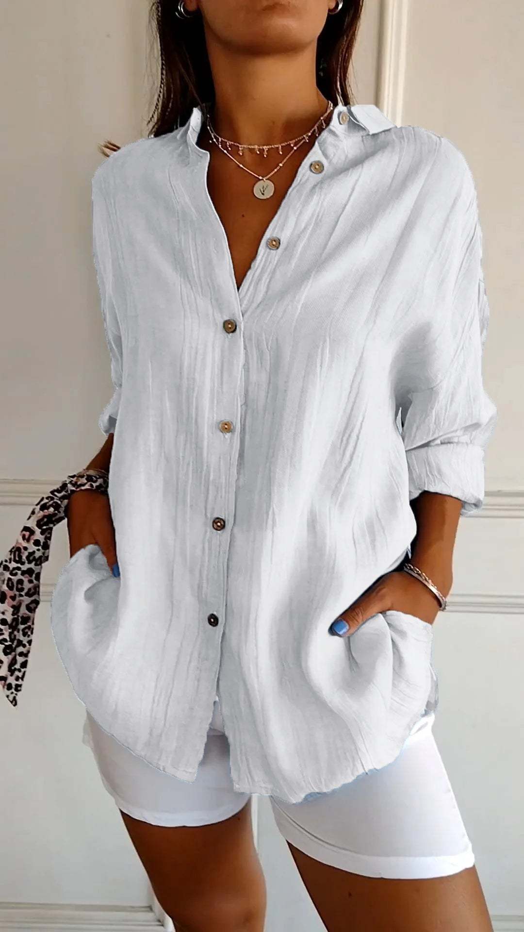 Single-breasted Pleated Lapel Shirt