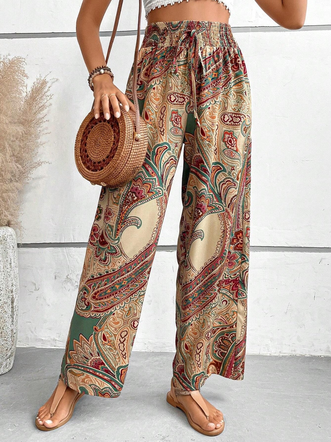 Vintage Print Wide-Leg Pants for Women - Casual Spring/Summer Style