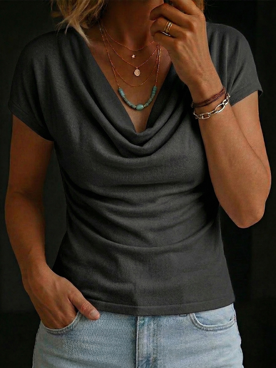 Women's Cotton Short-sleeve Cowl-neck Top